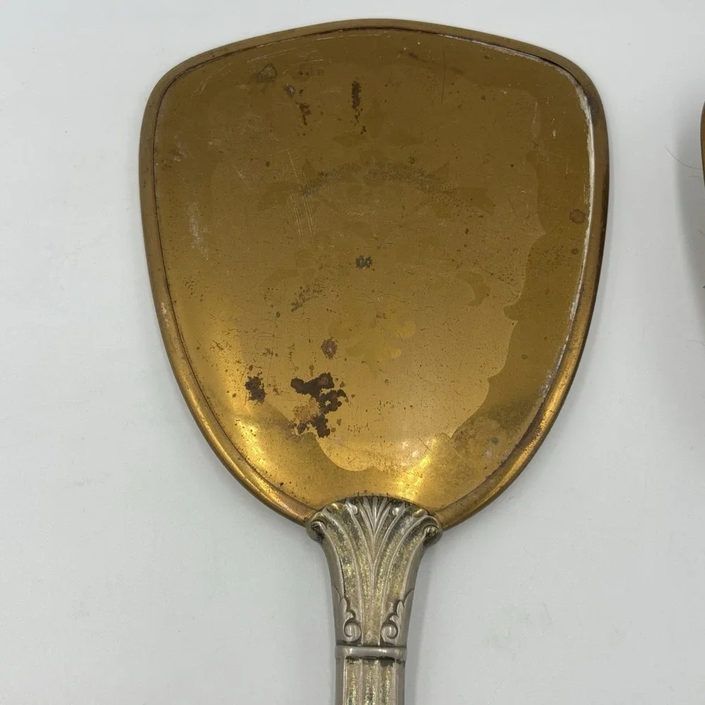 Vintage Victorian Style‎ Vanity Hand Mirror And Brush Set Silver and Gold Tone